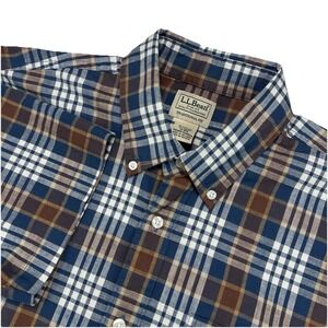 L L Bean Mens Medium Traditional Fit Plaid Short Sleeve Button Down Shirt Casual